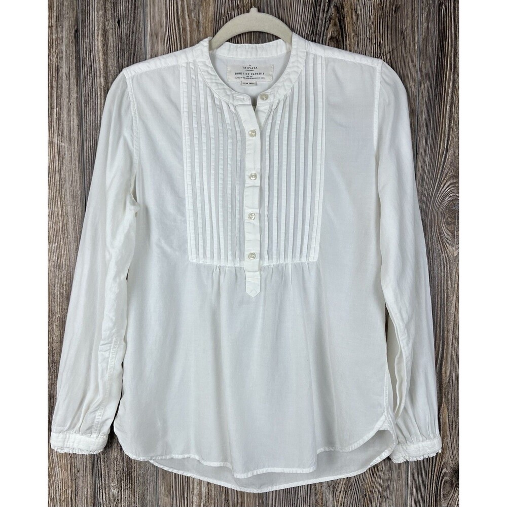 Birds Of Paradise By Trovata White Blouse XS‎ Pintuck Delicate Feminine DEFECT!!